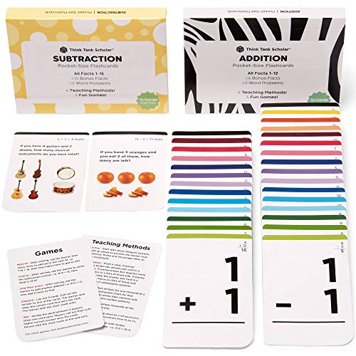 Think Tank Scholar 300 Facts Addition & Subtraction Flash Cards (Award Winning) | All Add Facts 1-12; Sub Facts 1-15 | Pocket-Size | Learn to Add & Subtract | 1st, 2nd, 3rd Grade, Homeschool +10 Games