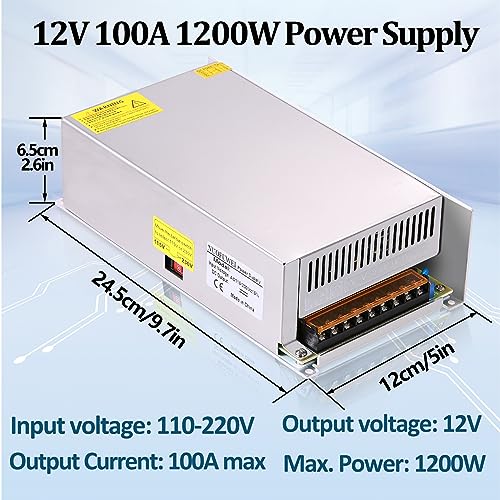 DC 12V 100A 1200W Switching Power Supply Adapter PSU AC-DC 12Volt Industrial Transformer Converter SMPS 110V/220V for Motor Pump LED Drive CCTV Security Camera Car Stereo and More 12V Device4