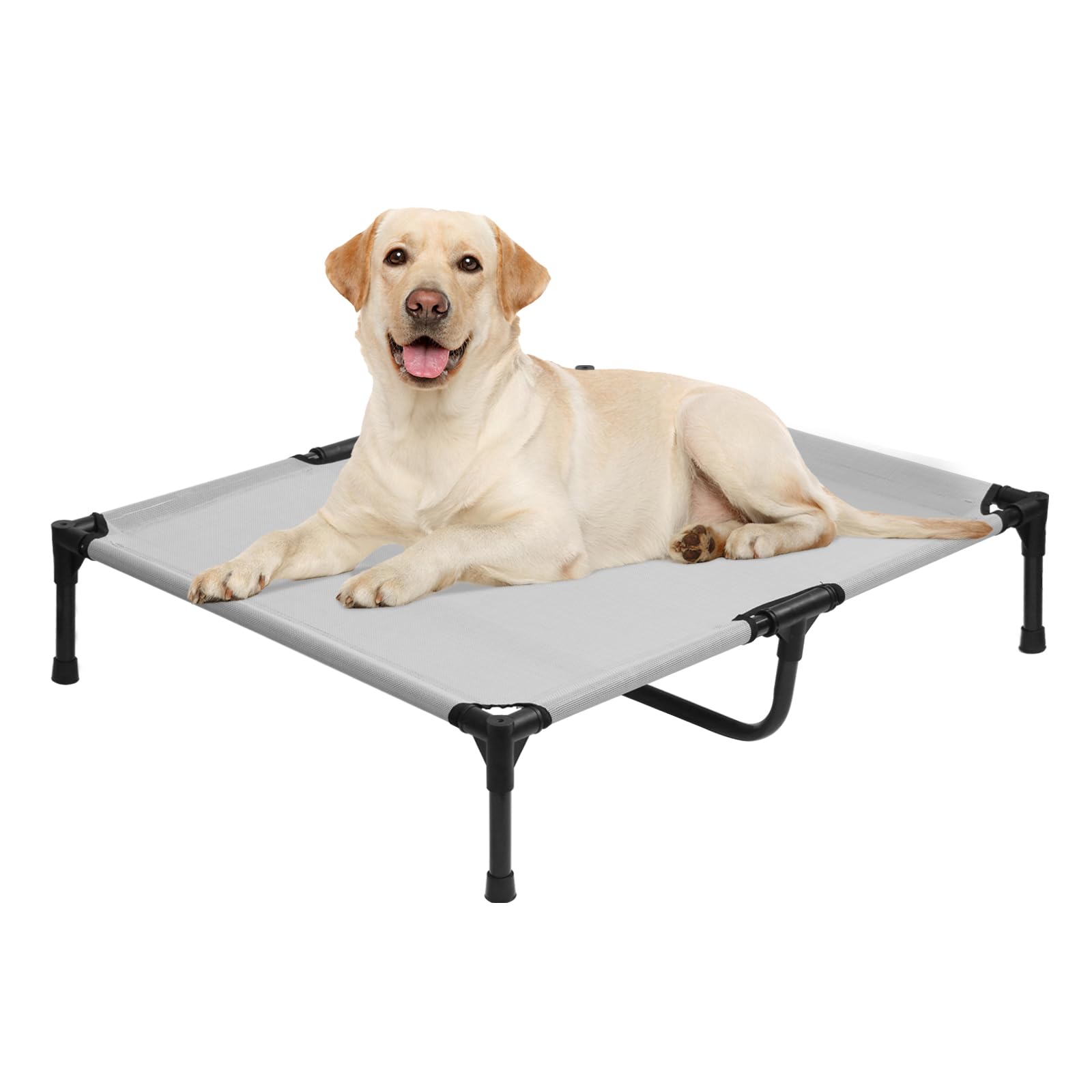 Elevated Dog Bed, Cooing Raised Dog Cots Beds for Large Dogs, Outdoor Dogs Hammock Bed with Breathable Mesh, Easy to Assemble, Non Slip, Grey, L