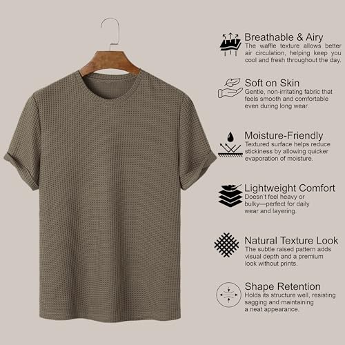 Image of London Hills Men's Waffle Textured T-Shirt | Solid Regular Fit Round Neck Half Sleeve Casual Wear Tee | Soft, Breathable & Lightweight Fabric