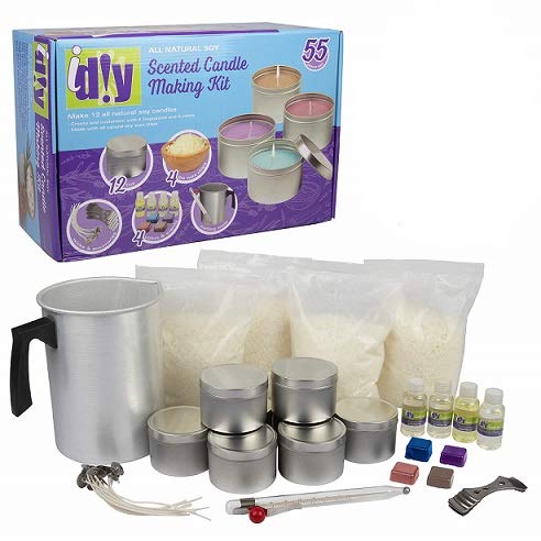 DIY by Maddie Rae Candle Making Supplies Kit (Large 55 Piece Set) - Includes 4 lb Soy Wax, 12 Tins, Scents, Coloring, Wicks, Thermometer, Pouring Pot, Clips & Adhesive Dots - Make Homemade Candles