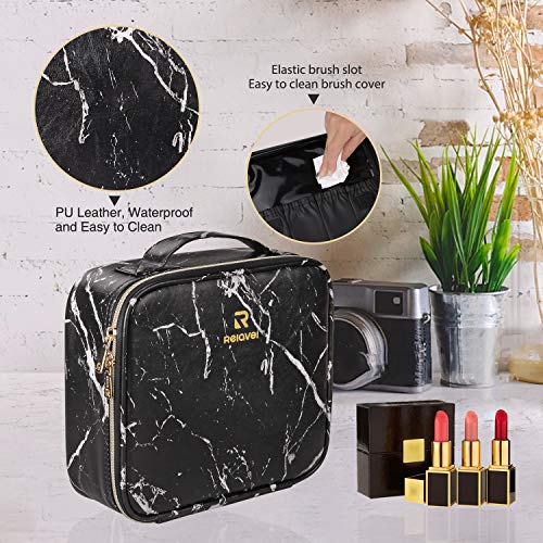 MONSTINA Marble Makeup Bag Organizer,Travel Cosmetic Case Portable Makeup Train Case Makeup Artist Bag with Adjustable Compartment for Cosmetics and Nail Tools (Black)