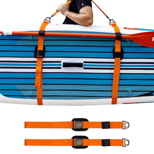 KOETSU Adjustable SUP Carry Straps - Padded Kayak & Paddle Board Shoulder Strap with Hook, Heavy Duty Wide Straps for Surfboard/Kayak/SUP (Orange