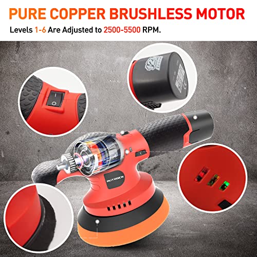 Autogen Cordless Car Buffer Polisher- 6 Inch Portable Wireless Polisher With 2 Pcs 12V 2.5Ah Lithium Battery, Brushless Polisher Kit For Car Detailing, Extra 18 Pcs Attachments #TOP5