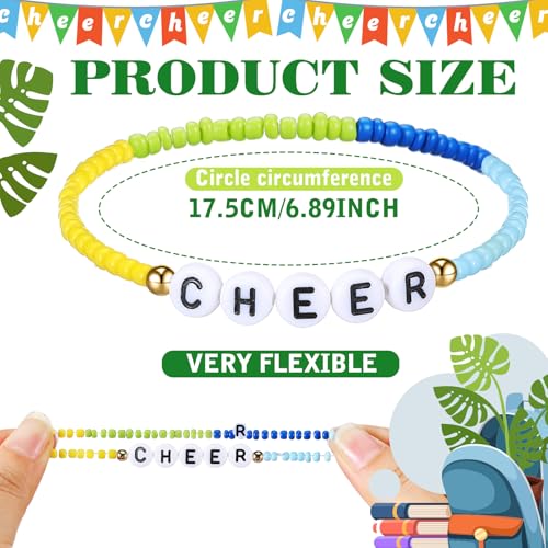 96 Pcs Cheer Bracelets for Team Cheer Gifts Cheerleader Gifts Set for Cheer Stuff Women Beaded Friendship Bracelets Bulk Preppy Bead Heishi Stackable Bracelets Set for Team Beach Party Favors4