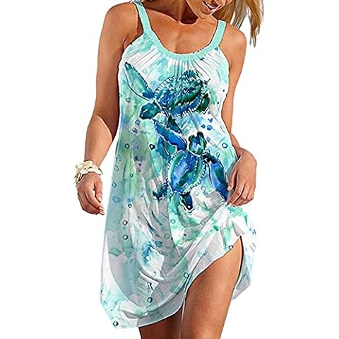 Colisha Womens 3D Printed Tank Mini Dresses Beach Bathing Suit Swimsuit Cover Ups Swimwear Summer Vest Dress Plus Size XXL Sea Turtles Cover
