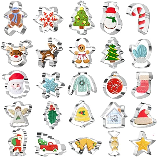Cortadores de bolachas de Natal, conjunto de 25 peças, cortadores de bolachas em aço inoxidável, formas de Natal