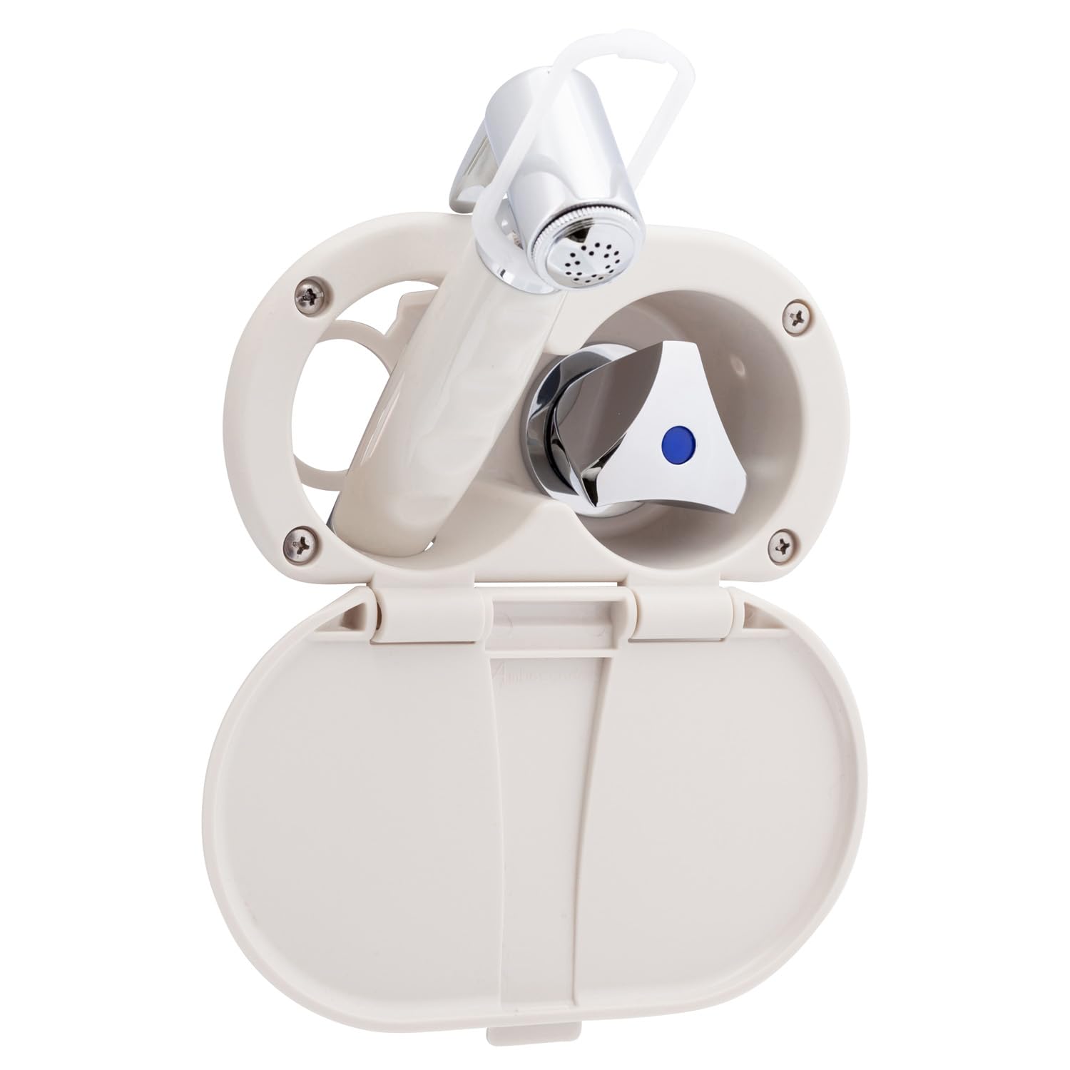 Ambassador Marine Trinidad- Transom Shower (Cold Only), Warm White Cup & Lid, Hammer-Head Warm White Sprayer, 6' White Rubber Hose, Chrome Trinidad Handle - 136-0212-WH-W