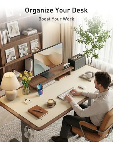 Image of Aothia Faux Leather Desk Mat - Large Mouse Pad, Non-Slip PU Leather Blotter, Waterproof Writing Surface for Office and Home (Beige, 63 inch x 24 inch)