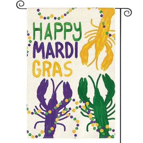 AVOIN colorlife Happy Mardi Gras Crawfish Beads Garden Flag 12x18 Inch