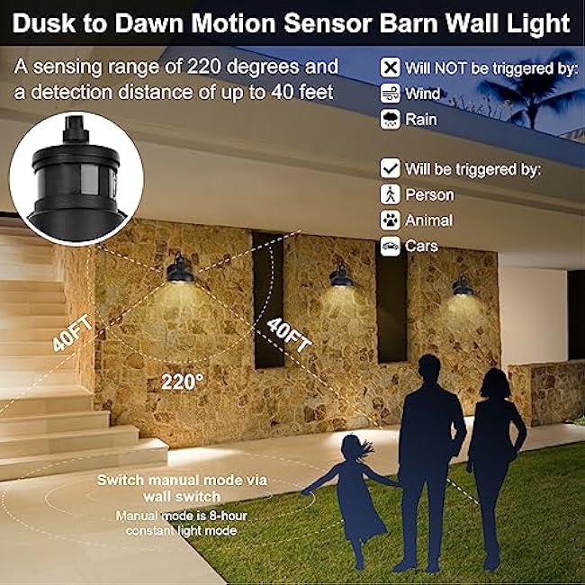 7in Dome Motion Sensor Outdoor Barn Light Wall Mount Dusk to Dawn Exterior Small Gooseneck Lightinging Fixture Black Garage Gooseneck Porch Wall Sconce 2 Pack Farmhosue Barn Lights Outside