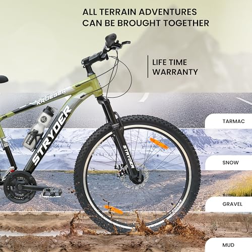 Image of Stryder 27.5T Krueger Mountain Cycle for Men & Women with Front Suspension and Dual Disc Brake | Single Speed Cycle - Ideal for 12+ Years (Frame: 18 Inches) (Sage Green::Black)