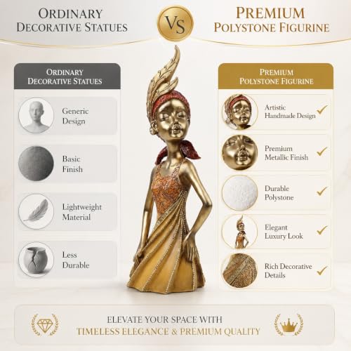 Image of ARMONIA Elegant Feminine Figurine, Gold and Copper Finish, 34 cm Decorative Statue with Embossed Details, Premium Home Decor