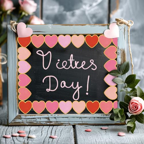Image of Whaline 32.8 Ft Valentine's Day Bulletin Board Borders Red Pink Heart Shaped Die-Cut Border Trim with Gold Edge for Valentine's Day Anniversary Chalkboard Decoration