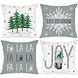 Lanpn 4 Stück Kissenbezug Weihnachten Kissenhülle 40x40 cm, Moderne Winterliche Schneeflocken Dekorative Weihnachtskissen für Weihnachtsdeko Christmas Bettwäsche Sofa Decorations (Grau)