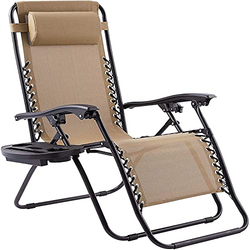 Rrgj Zero Gravity Lounge Chair, Zero Gravity Loungers, Comfortable Recliner Chairs With Neck Pillows And Tray, Folding Camping Chairs With Cup Holders Lounge Chair (Color : A) #TOP2
