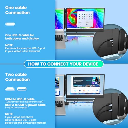 Image of Cenerius 14 inch Laptop Screen Extender, FHD 1080P IPS Portable Monitor for Laptop, Dual Screen Monitor Extender Compatible with 13 inch-17 inch Laptops, HDMI /USB-A /USB-C Plug-Play for Windows, Mac, Android