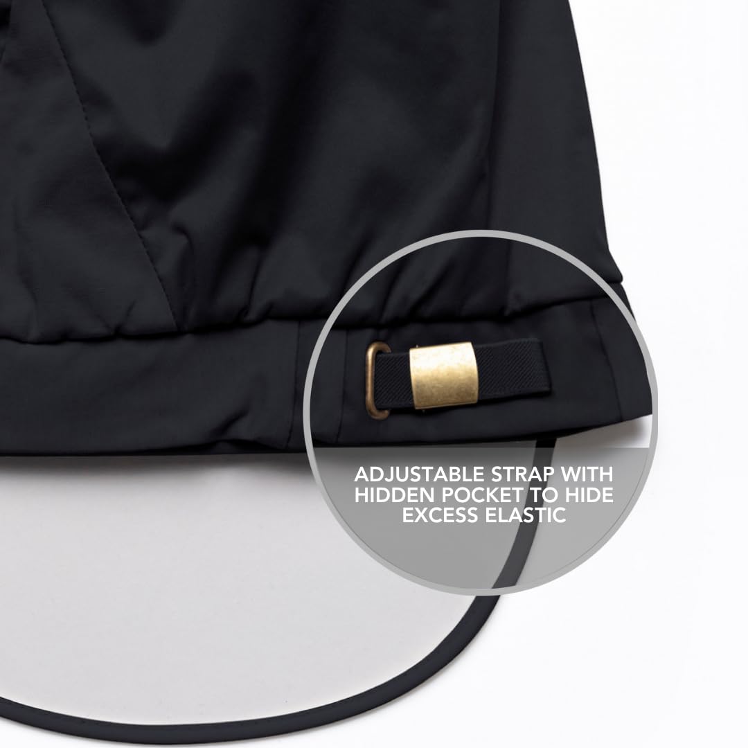 Hairbrella Frauen Wasserdichte Regen-Hut mit 100% Haarabdeckung, Satin Futter, UV-Schutzvisier, und zusammenklappbarer versteckter Tasche für Reisen