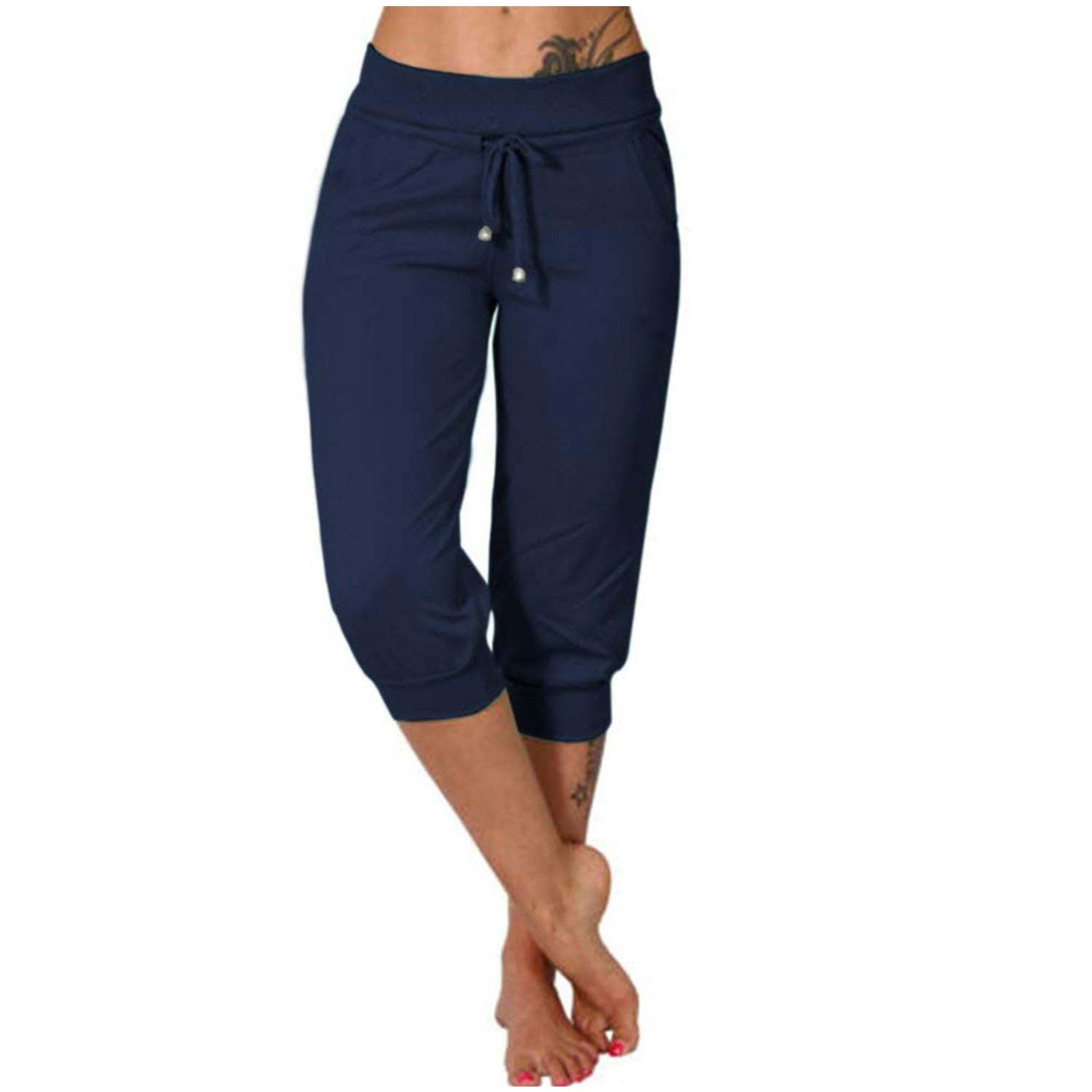 Capris Pants for Women 2026 Sweatpant Cropped Jogger Running Pants Lounge Loose Fit Drawstring Waist with Side Pockets — view 14