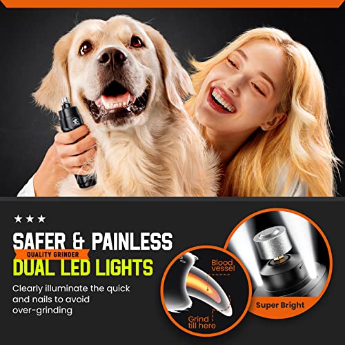 Dog Nail Grinder Upgraded Dog Nail Trimmers Clipper with 2 LED Light, 2 Speed Rechargeable Electric Pet Nail Grinder Quiet Low Noise for Small Medium Large Dogs and Cats - Thumbnail 2