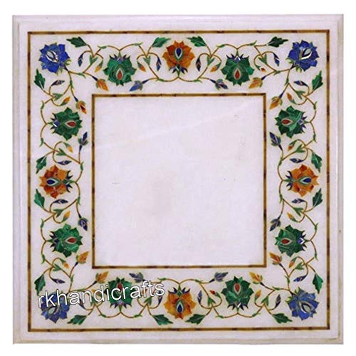 15 x 15 Inches White Marble Coffee Table Top Square Side Table Inlay A