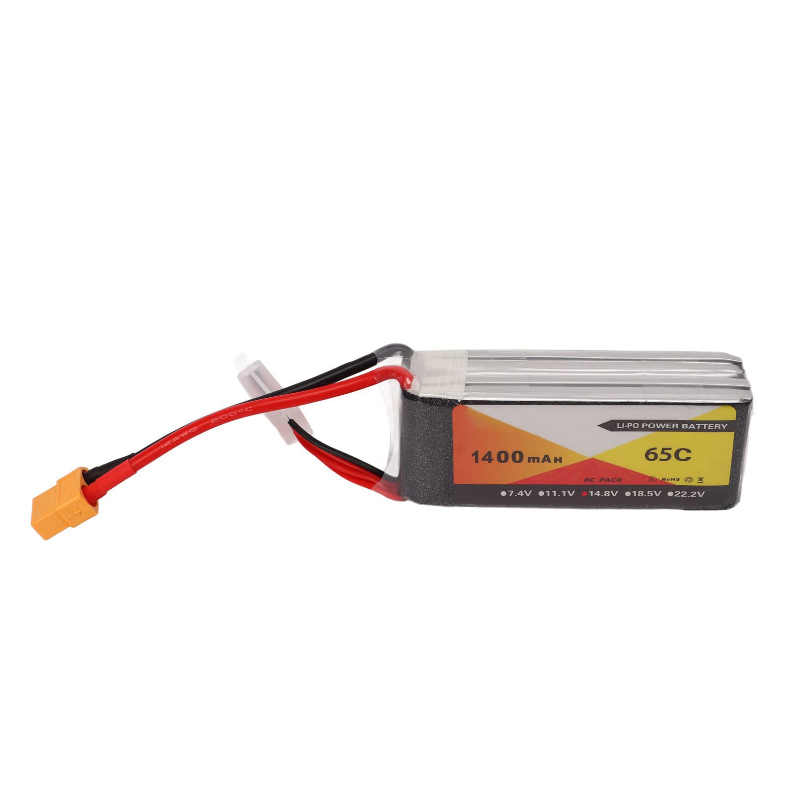 Batterie Lipo RC 1400mAh 14.8V 65C, Bloc d'alimentation à Haut Débit pour Avion télécommandé FPV Racing Quadcopter