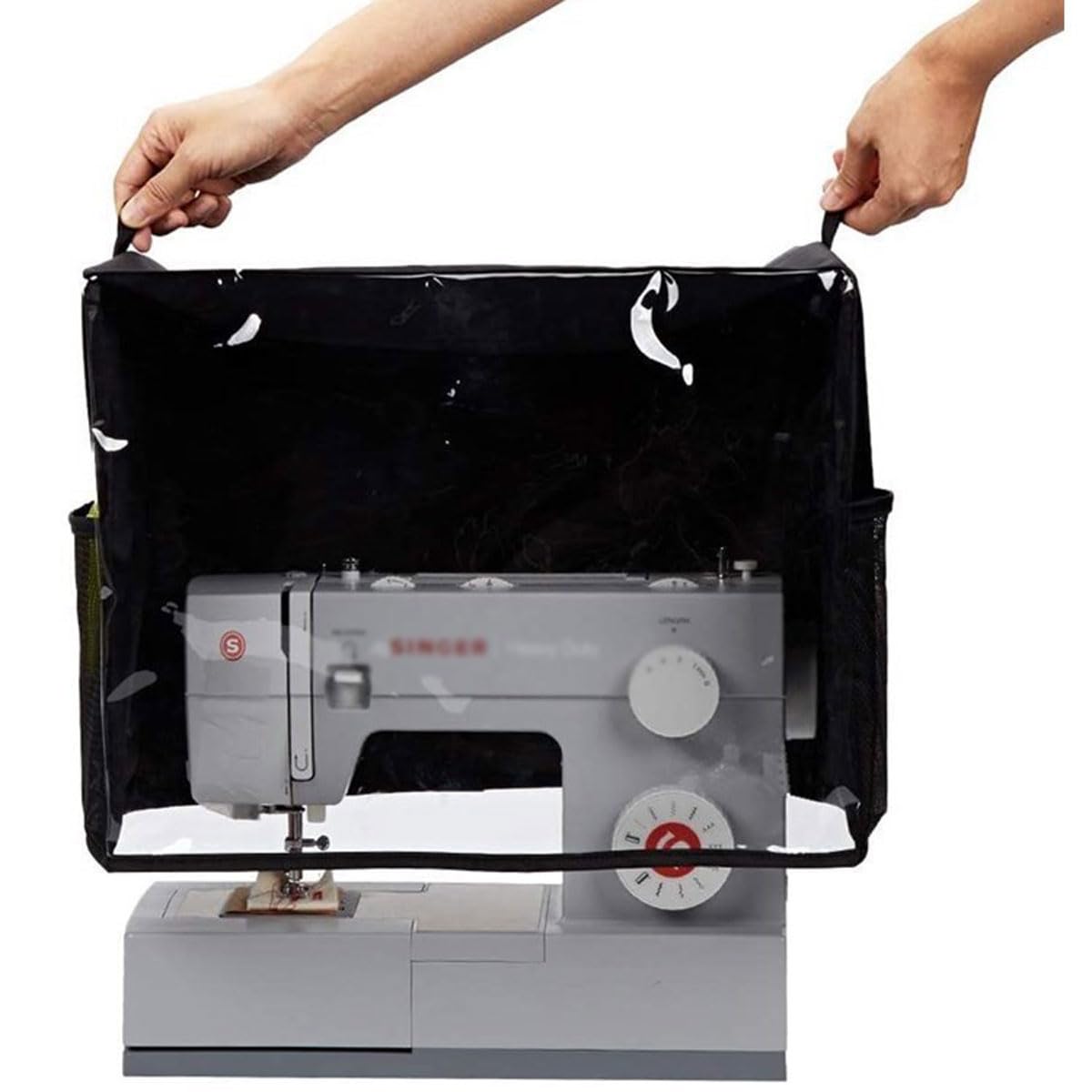 Cubierta Antipolvo para máquina de Coser, Bolsa de Almacenamiento Universal para máquina de Coser de PVC 600D Transparente, con Bolsillos de Almacenamiento Esenciales y Cubierta Protectora