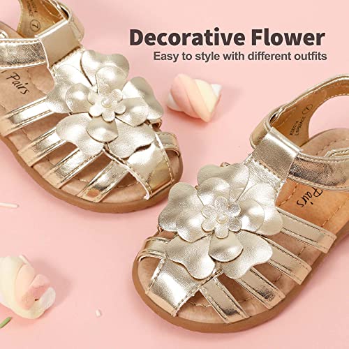Image of DREAM PAIRS Girls Toddler /Little Kid Closed-Toe Flower Summer Dress Sandals Shoes