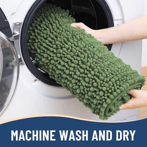 Image of Arotive Luxury Bathroom Rugs 24x16, Extra Soft Thick Absorbent Shaggy Chenille Bath Rugs, Non-Slip Machine Wash Dry, Bath Mats for Bathroom Floor, Tub and Shower, Home Decor Accessories, Olive Green