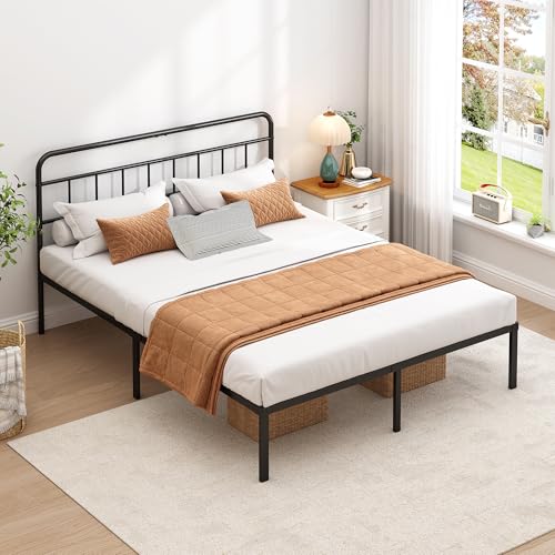 Ziguxiao Full Bed Frame with Classic Headboard,Strong Metal Slats Support,Under Bed Storage Space,No Box Spring Needed,Easy to Assemble,Black