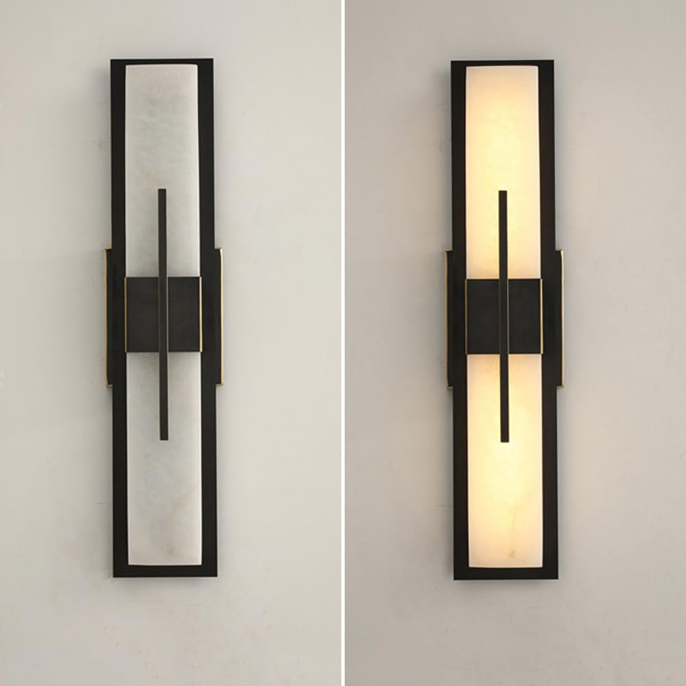 Applique da Parete per Interni Striscia Luminosa Lineare da 23,6" (60 Cm Circa) LED 12W Nero Marmo Pietra Naturale Ottone Lampade da Parete Dorate per Camera da Letto Comodino Soggiorno Stile Rustic