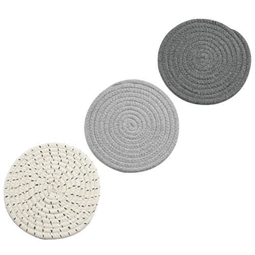 Jennice House UNKNOWN Potholders Set Trivets Set 100% Pure Cotton Thread Weave Hot Pot Holders Set (Set Of 3) Stylish Coasters thumb #3