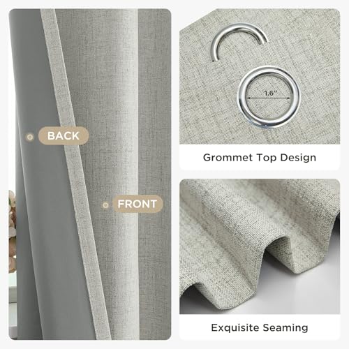 Image of Joydeco Black Out Curtains 84 Inch Long 2 Panels Set, Greyish White Thermal Insulated Burlap Curtain & Drapes, Grommet Room Darkening Textured Curtains for Bedroom Living Room