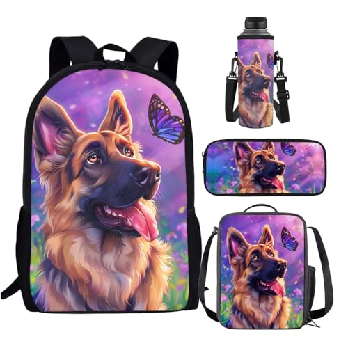 SCRAWLGOD German Shepherd Backpack & Lunch Bag Set for Kids