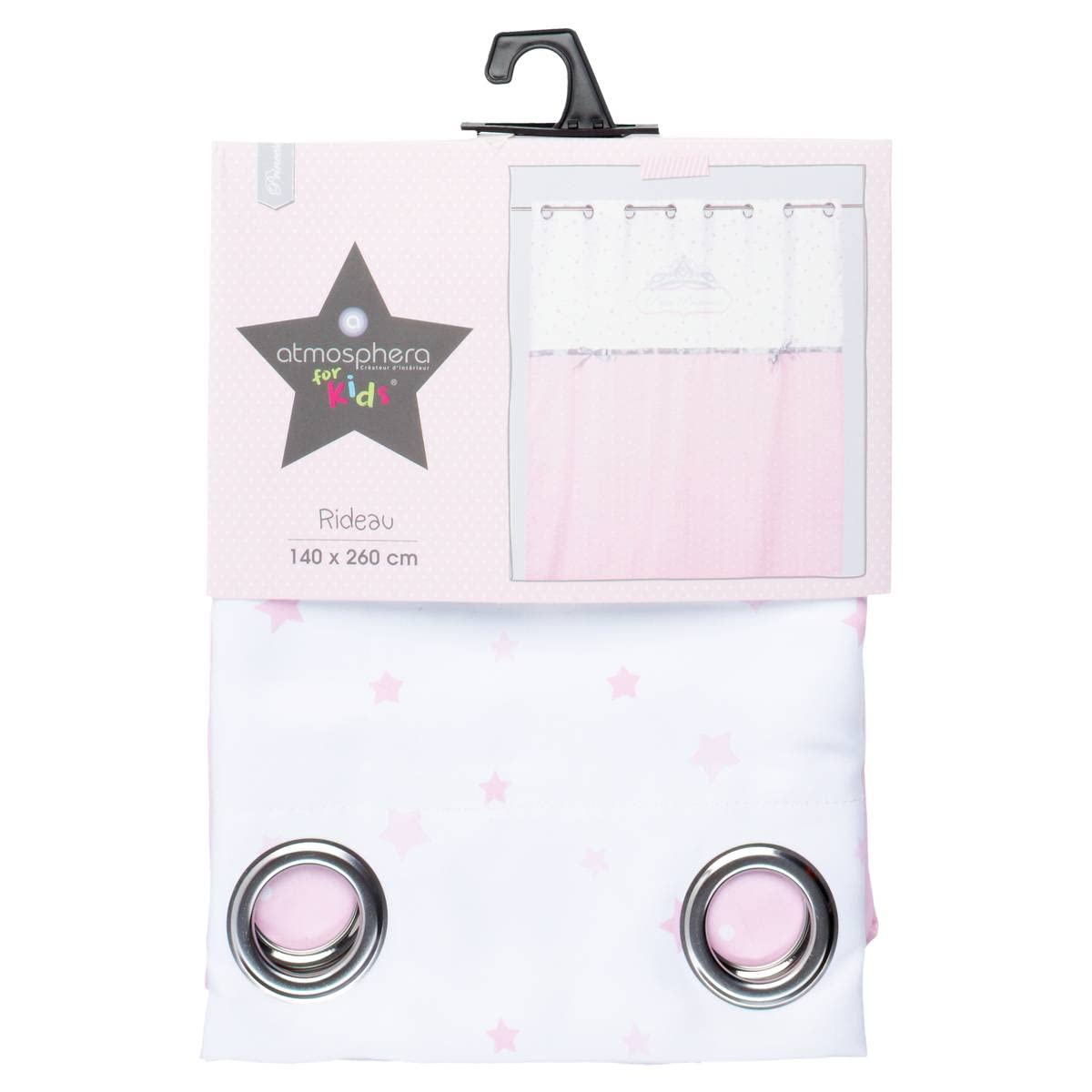 Atmosphera Rideau Enfant Princesse Ruban Rose et Blanc 140x260 cm