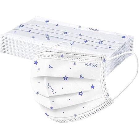 Amazon 使い捨てマスク Axbdoll 子供用 マスク 可愛い星月の絵柄 ブルー 保護マスク 子供使い捨て 3層構造 不織布 屋外防塵マスク 快適マスク使い捨てマスクマスク不織布マスク防じんマスク防護マスク三層構造中性花粉対策 100枚入 子供用 ブルー Axbdoll 布