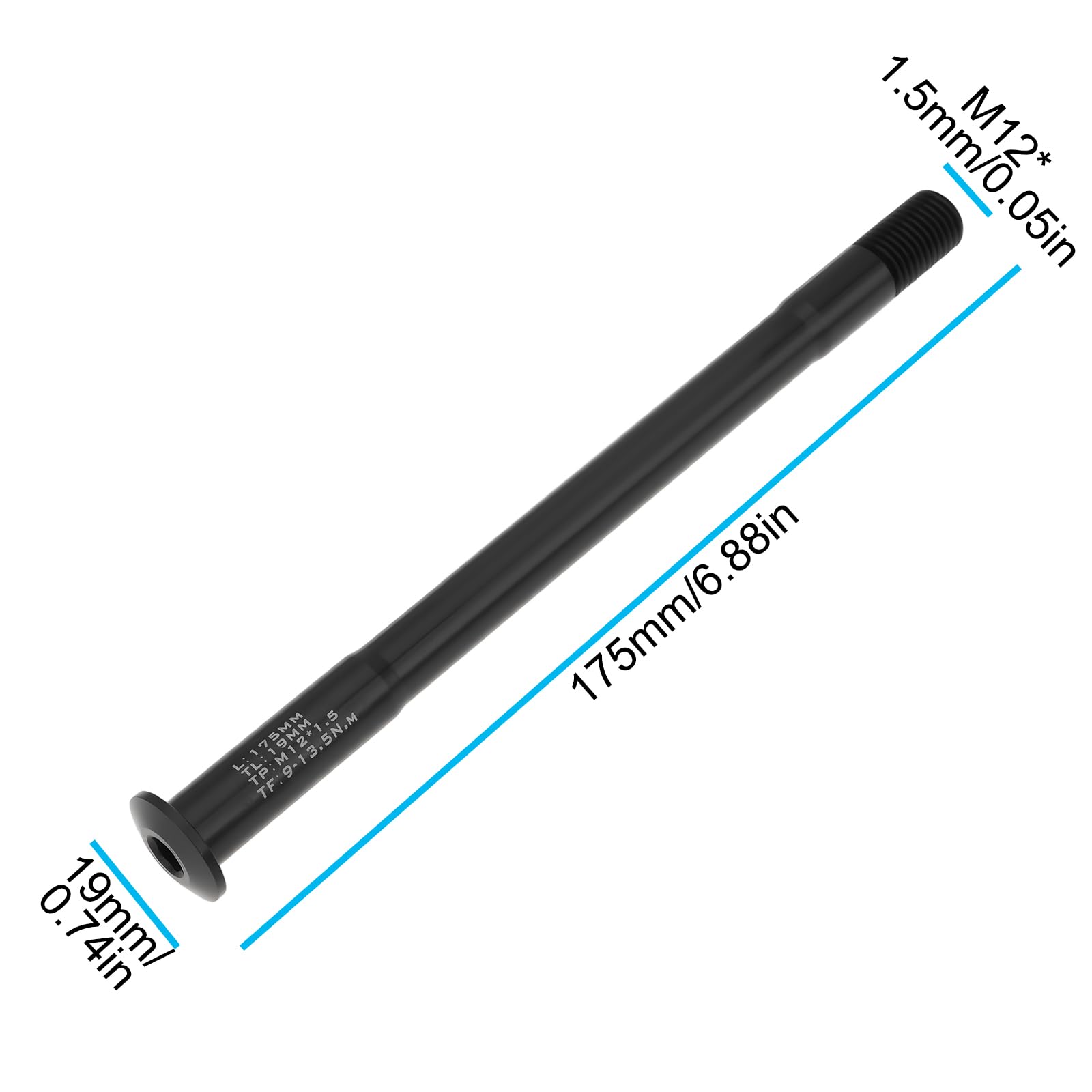 Oś tylna rowerowa M12x1.5 Długość 175mm Adapter aluminiowy do piasty rowerowej do rowerów górskich i szosowych, kolor czarny