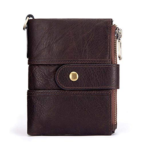 Image of Men's Top Grain Leather RFID Blocking Wallet with Chain, Multi-Pocket Bifold for Daily Use & Travel
