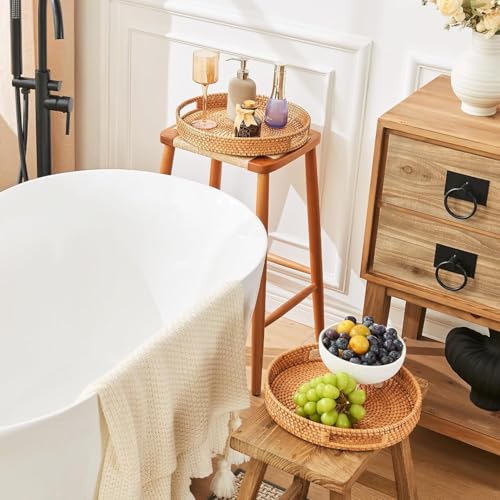 Rattan Serving Tray, 30cm/11.8 inch Hand Woven Rattan Round Tray with Handles,Fruit/Bread Decorative Wicker Basket - Cosy Home Interiors Rattan Serving Tray, 30cm/11.8 inch Hand Woven Rattan Round Tray with Handles,Fruit/Bread Decorative Wicker Basket - Image 4