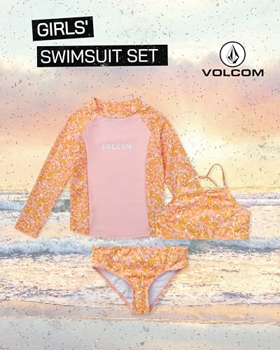 Volcom Girls' Swimsuit Set - 3 Piece UPF50+ High Neck Bikini Top, Bikini Bottom and Matching Swim Shorts for Girls (2T-16)2