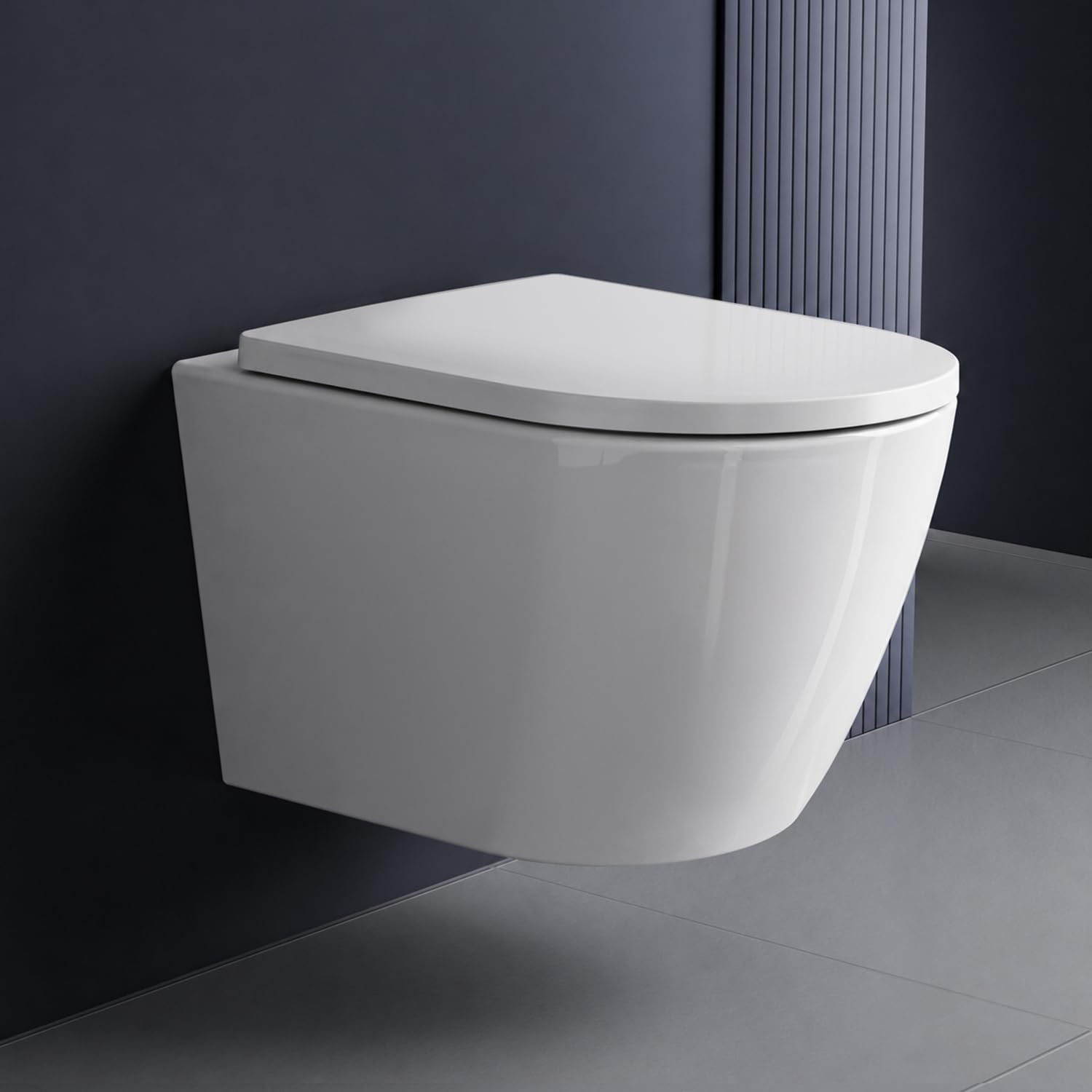 HySail Spülrandloses Hänge WC - 360° leise Tornado-Spülung & Absenkautomatik, wassersparend, inkl. WC-Sitz mit Soft-Close, aus nanobeschichteter Keramik, Tragkraft 400 kg, Weiß, 49,5 cm