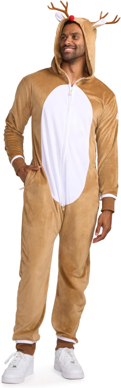 Rudolph The Red-Nosed Reindeer Jumpsuit Costume - Cute Brown Rudolf Holiday Animal Onesie for The Family