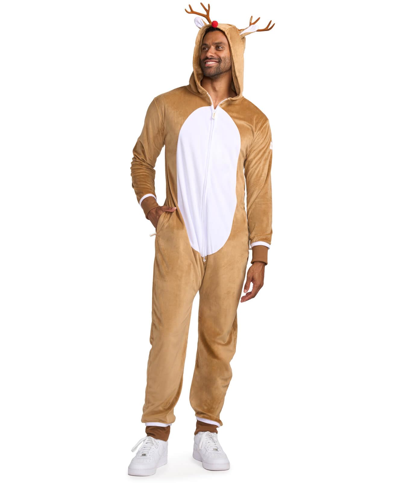 Rudolph The Red-Nosed Reindeer Jumpsuit Costume - Cute Brown Rudolf Holiday Animal Onesie for The Family