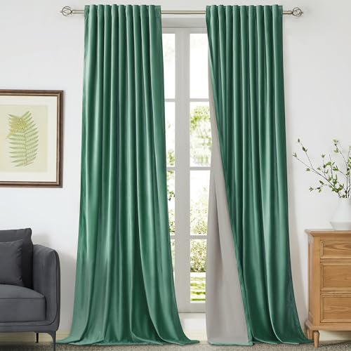 Image of PRIMROSE 100% Full Blackout Velvet Curtains 84 inch Long for Living Room,Set of 2 Liner Turquoise Aqua Rod Pocket Back Tab Window Treatment Room Darkening Heavy Decorative Curtains Drapes for Bedroom