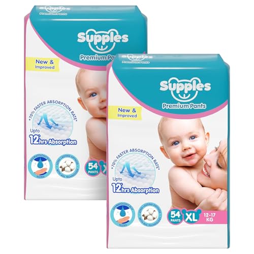 Supples Premium Diapers, X-Large (XL), 108 Count, 12-17 Kg, 12 hrs Absorption...