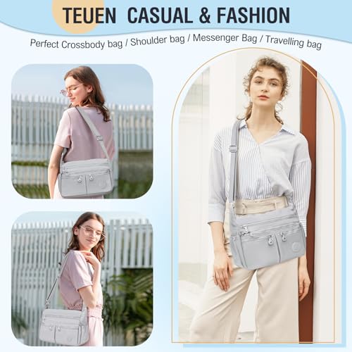 TEUEN Crossbody Bag Damen Große Kapazität Wasserdicht Nylon Umhängetasche Damen Mittelgroß, Casual Handtasche & Leichte Schultertasche Gross Messenger Bag mit Vielen Fächern