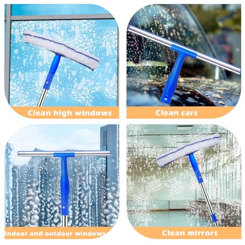Image of Streak-Free Window Cleaner Kit with 47 inch Telescopic Titanium Pole, 3-in-1 Multi-Surface Tool for Glass /Floor /Car Wash & Home Cleaning (Professional Grade)