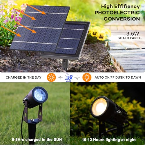 SUNLONG Solar-Powered Cast Aluminium Warm White LED Spotlight for Outdoor Garden Yard Landscape Tree Uplight Downlight - Image 2