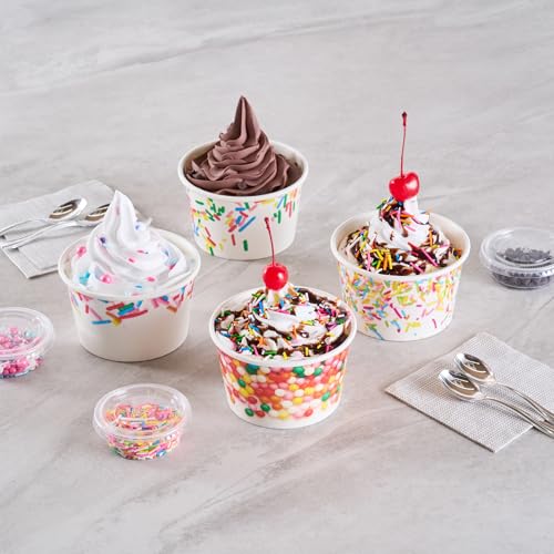 Image of Coppetta 8 Ounce Dessert Cups, 200 Greaseproof Ice Cream Cups - Lids Sold Separately, For Hot And Cold Foods, White Paper Yogurt Bowls, Round Sprinkle Design, Disposable, Sturdy - Restaurantware