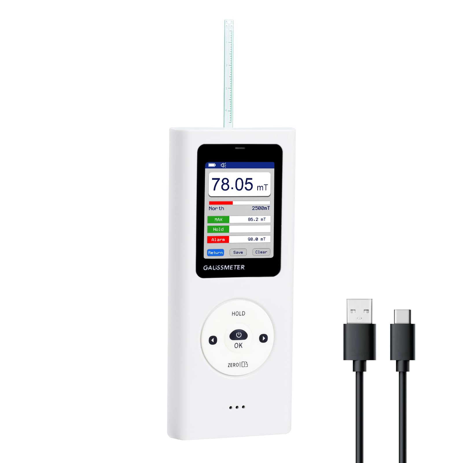 Medidor digital de Gauss Tesla profesional de 0-2500 mT recargable 8